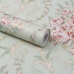 Wolpin Wall Stickers Home DIY Decals Botanical Wallpaper (45 cm x 10 m) Damask Flower Self Adhesive PVC, Sage Green